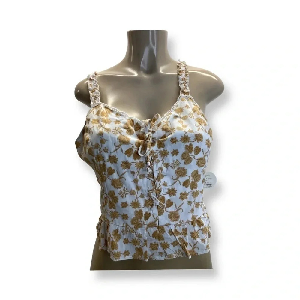 Self Esteem Size XL Flowers & Leaves Design Smocked Crop Top New With Tags